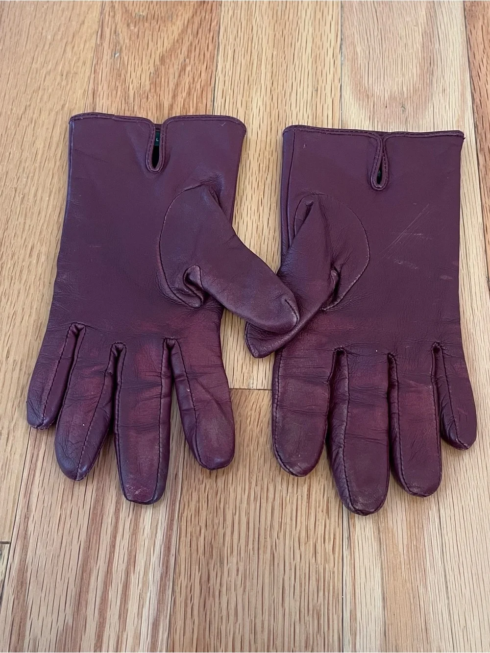 Ralph Lauren Burgundy Leather Gloves Monogram Old Money Preppy Women’s L